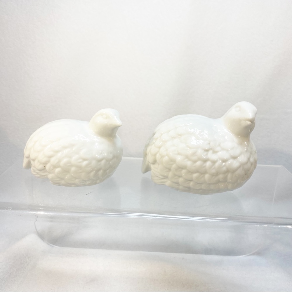 Vintage White Porcelain Toyo Set of Two Quail Made in Japan 3.5” & 4”